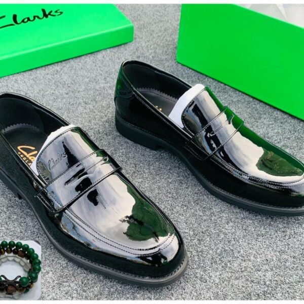 Clarks Men's Black Patent Leather Loafers.