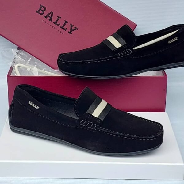 Bally Suede Driving Loafers with Stripe Detail (Black)