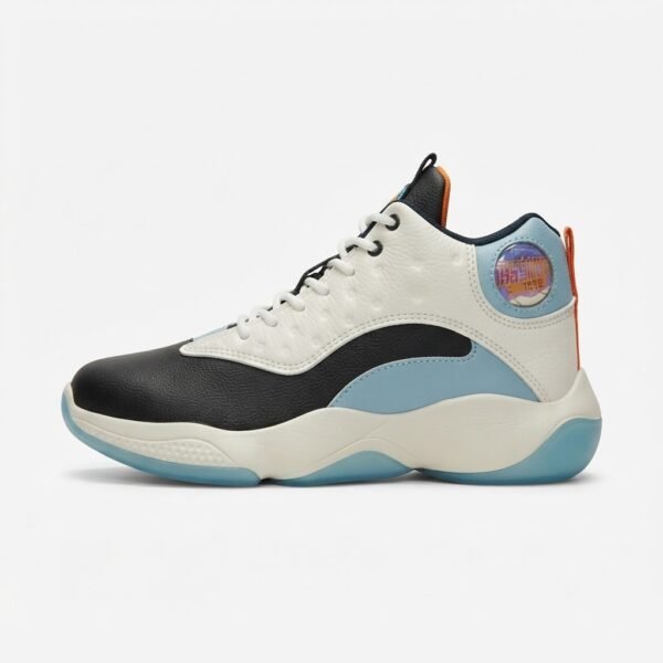 Aurelian Courtside Legacy 23 - Men's White, Black & Ice Blue Retro Basketball High-Tops