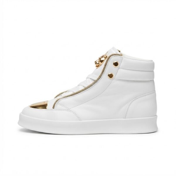 ROYALE PANTHER 1 - White & Gold High-Top Zipper Luxury Sneaker